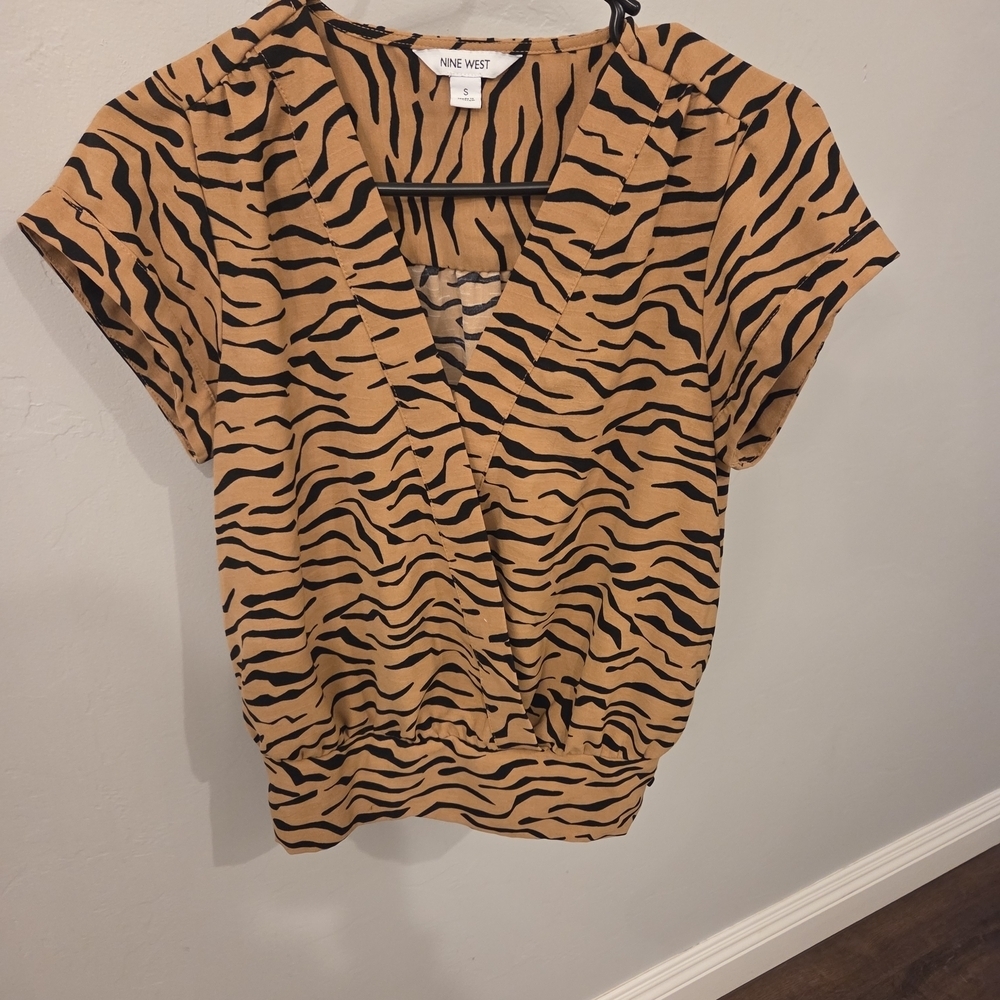 Nine West Black and Tan Zebra Print Blouse
